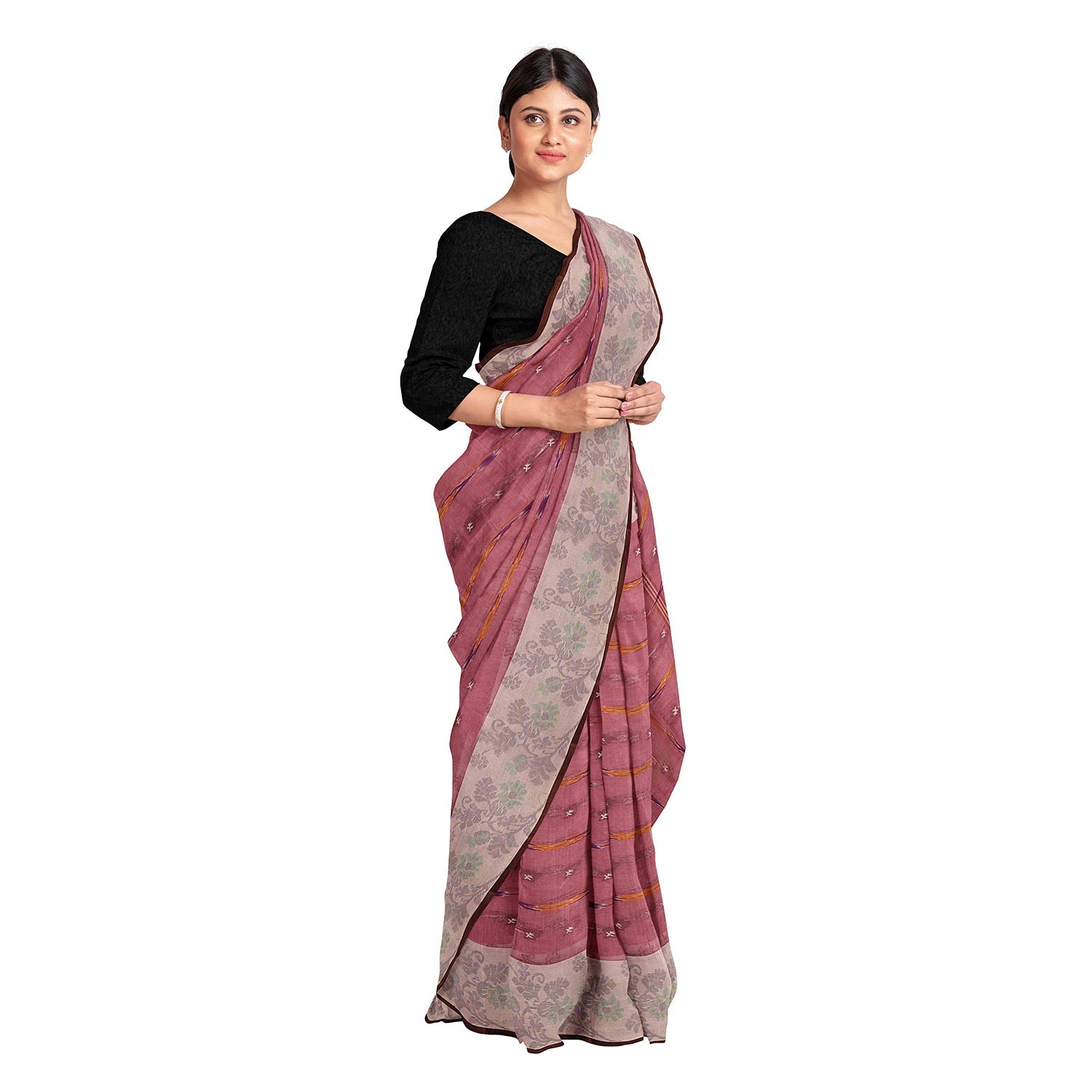 Exclusive Collection 100% Pure Cotton Mauve Tant Saree With Hand Weaving Work - Swadesiicart