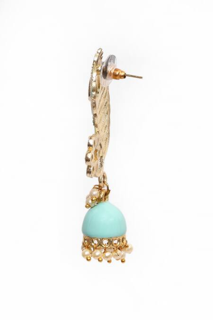 Peacock Feather Pattern Sky Blue Jhumki Drop Earrings for Womens by House of Ree | Swadesiicart