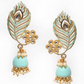 Peacock Feather Pattern Sky Blue Jhumki Drop Earrings for Womens by House of Ree | Swadesiicart