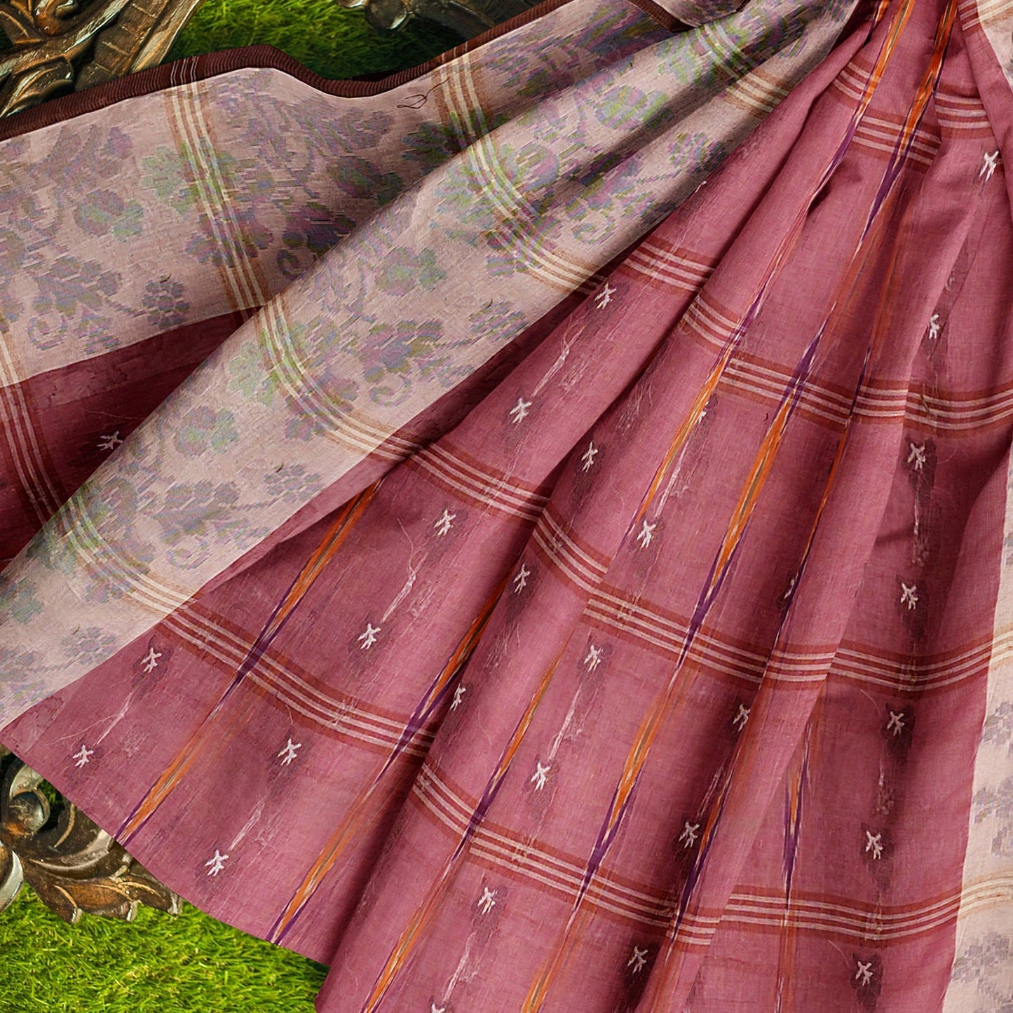 Exclusive Collection 100% Pure Cotton Mauve Tant Saree With Hand Weaving Work - Swadesiicart