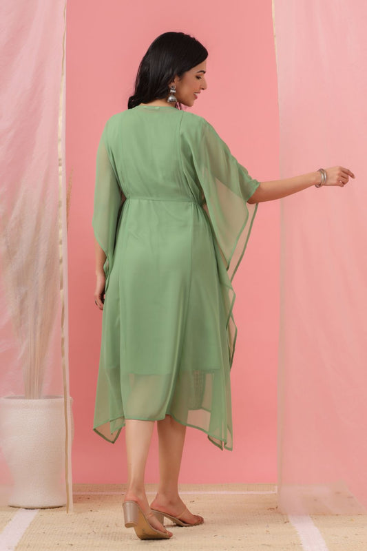 Juniper Womens Sagegreen Embroidered Kaftan | Swadesiicart