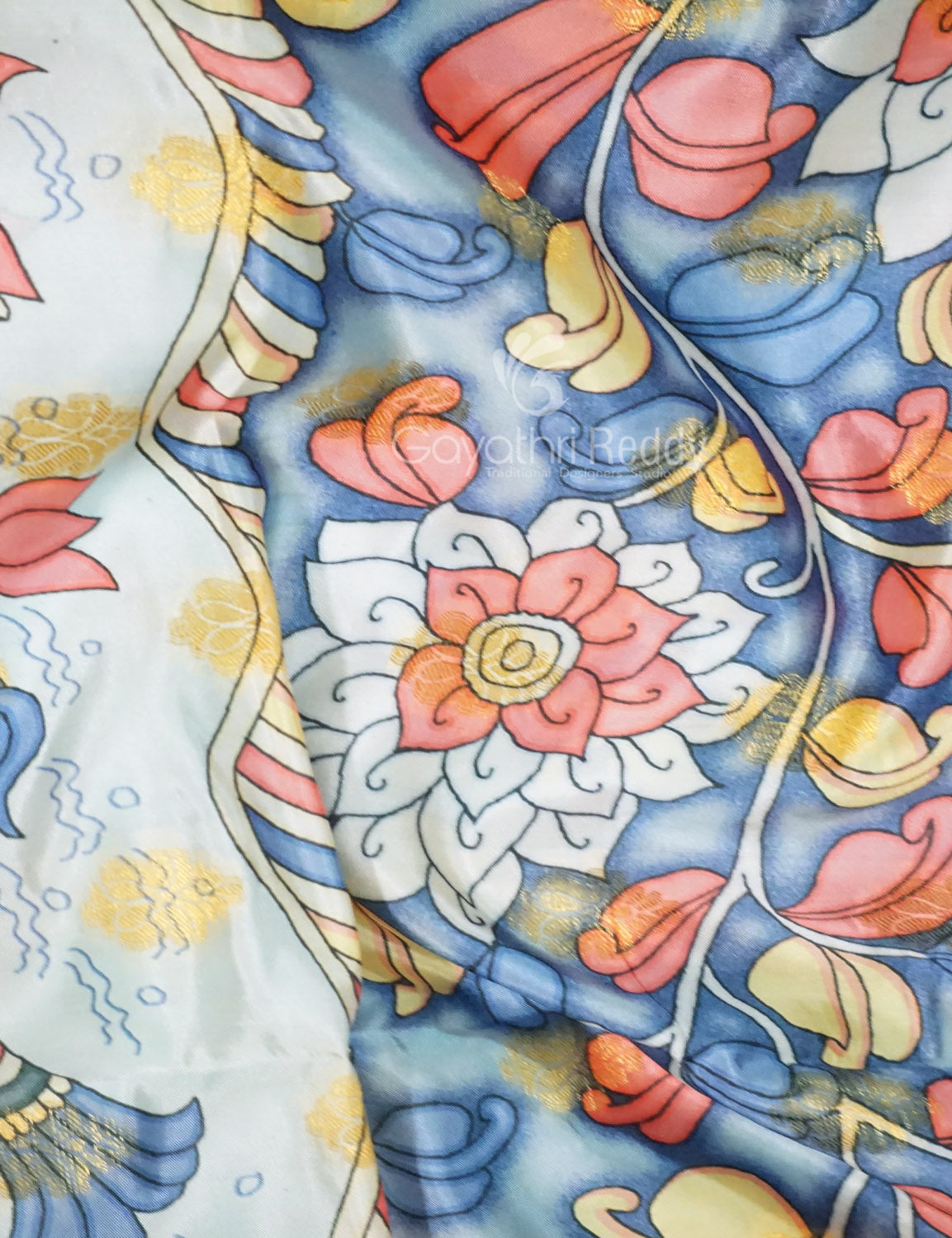 Shades of Sky Blue Colour Floral Design Banaras Semi Silk Saree By Gayathri Reddy Designer Studio | Swadesiicart