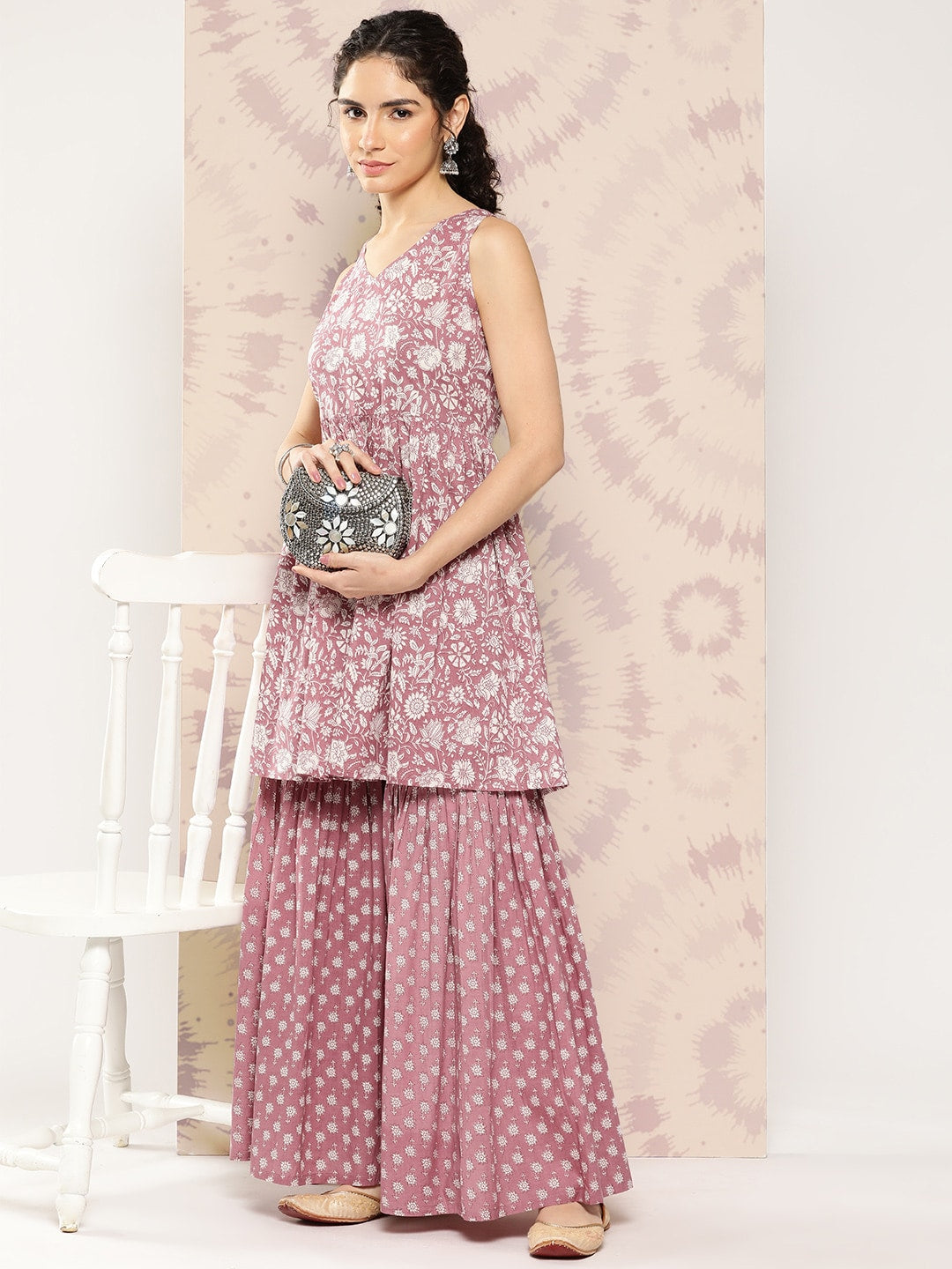 Kalini Women Floral Printed Empire Pure Cotton Kurta with Sharara | Swadesiicart