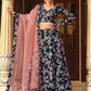 Anaita Black Silk Lehenga Choli With Floral Printed Work
