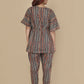 Breathables Women’S Loungewear Kaftan Cotton Aqua Blue Stripes Print Co-Ord Set