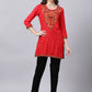 Souchii Women Red Yoke Design Thread Work Grandeur & Majestic Artwork Kurta - SOUCHII