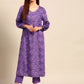 Anouk Women Purple Ethnic Motifs Printed Regular A-line Kurta with Trousers - Swadesiicart
