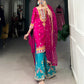 Lorenvalley Pink Lightweight Moonga Silk Sequins and Thread Embroidery Work Palazzo Set | Swadesiicart