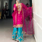 Lorenvalley Pink Lightweight Moonga Silk Sequins and Thread Embroidery Work Palazzo Set | Swadesiicart