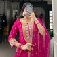 Lorenvalley Pink Lightweight Moonga Silk Sequins and Thread Embroidery Work Palazzo Set | Swadesiicart