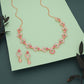 Tehzeeb Creations Gold-Polished Pink Diamond Necklace With Earrings - Swadesiicart