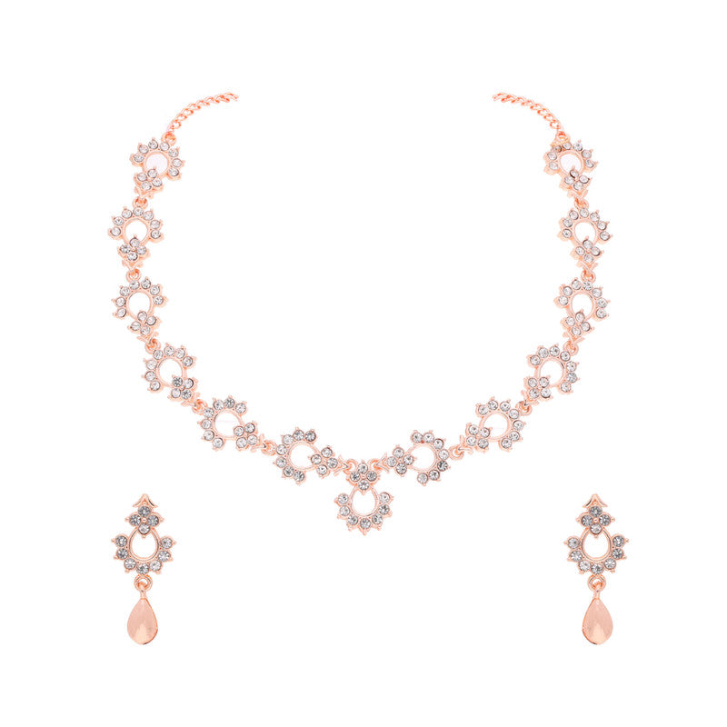 Tehzeeb Creations Gold-Polished White Diamond Necklace With Earrings - Swadesiicart