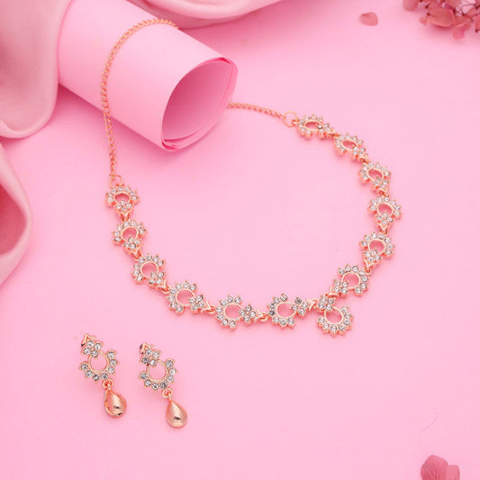 Tehzeeb Creations Gold-Polished White Diamond Necklace With Earrings - Swadesiicart