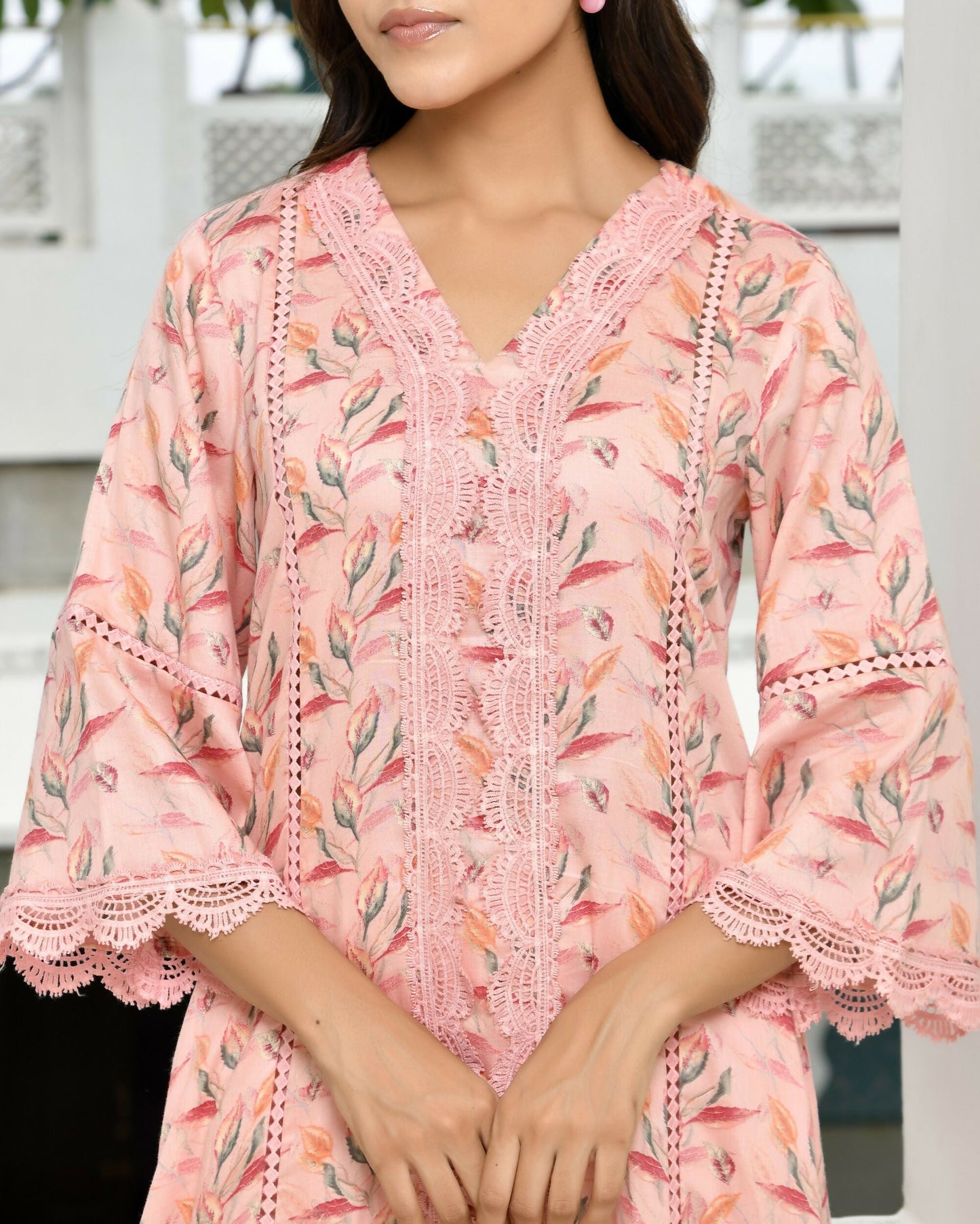 Vaasva Women's Peach Cotton Printed Kurta Pant Set | Swadesiicart