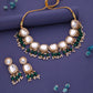 Tehzeeb Creations Gold-Polished Kundan Green Colour Necklace With Earrings - Swadesiicart
