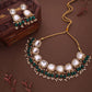 Tehzeeb Creations Gold-Polished Kundan Green Colour Necklace With Earrings - Swadesiicart