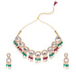 Tehzeeb Creations Gold-Polished Kundan Green & Maroon Colour Necklace With Earrings - Swadesiicart