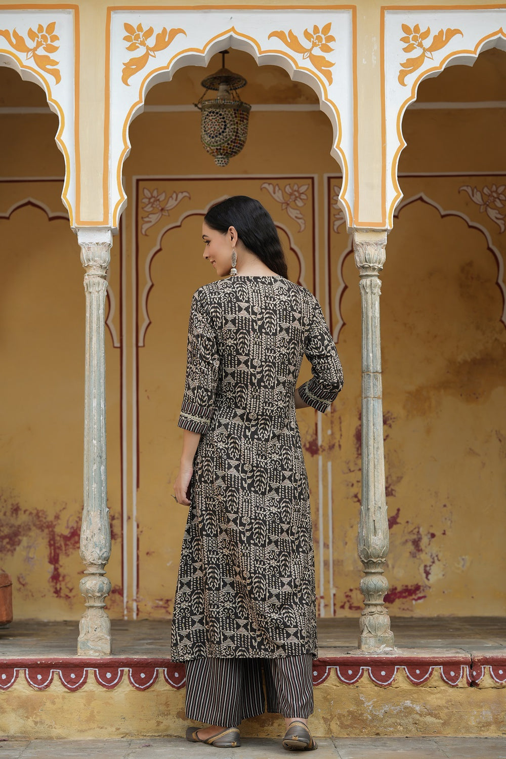 Juniper Women`s Black Rayon Staple Embroidered & Printed A-Line Kurta Sets | Swadesiicart