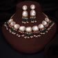 Tehzeeb Creations Gold-Polished Kundan Green & Maroon Colour Necklace With Earrings - Swadesiicart