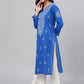 ADA Women Blue & White Chikankari Hand-Embroidered Straight Sustainable Handloom Kurta | Swadesiicart
