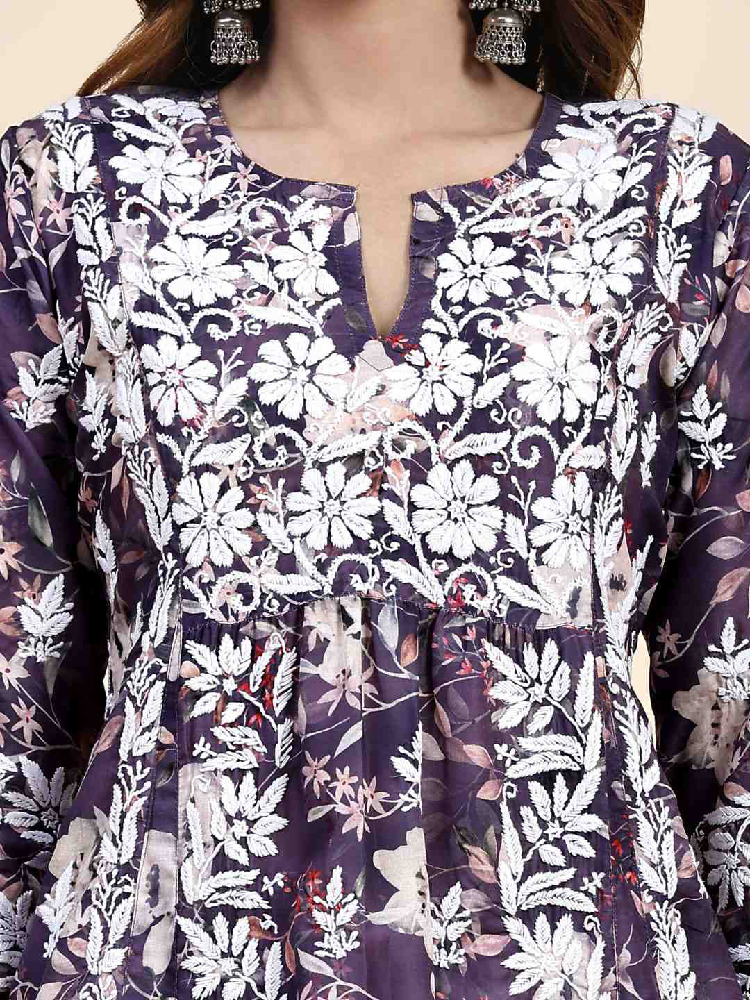 HOUSE OF KARI Floral Printed Chikankari Work Kurta | Swadesiicart