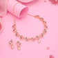 Tehzeeb Creations Brass Rose Gold-Polished Lavender Colour Necklace With Earrings - Swadesiicart