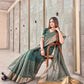 Tikhi Imli Olive Floral Embroidered Zari Organza Saree | Swadesiicart