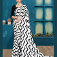Black Japan Satin Stripe Printed Saree With Unstitched Blouse Piece - Laavanya