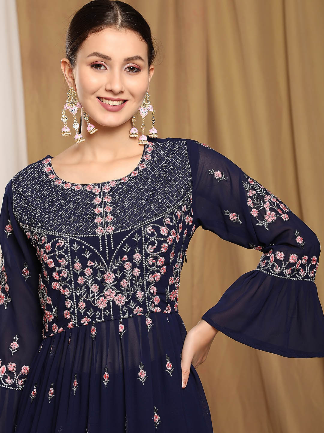 Kalini Floral Embroidered Kurta With Sharara | Swadesiicart