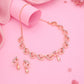 Tehzeeb Creations Brass Rose Gold-Polished Pink Colour Necklace With Earrings - Swadesiicart
