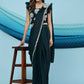 Green Silk Satin Sequence Work Ready to Wear Saree with stitched Blouse - Nirvana | Swadesiicart