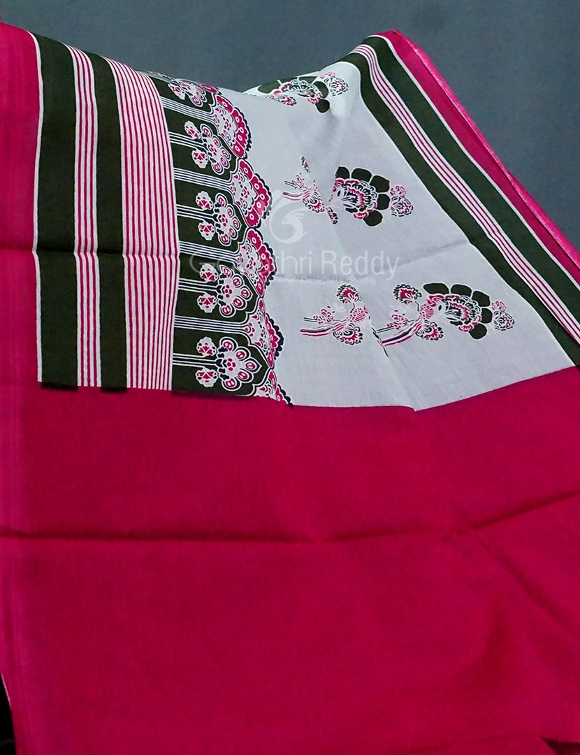 Block Print Light Pista Coloured Mulmul Cotton Saree By Gayathri Reddy Designer Studio | Swadesiicart