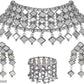 Tehzeeb Creations Women's Silver Colour Oxidised Necklace,Earrings And Bangle In Mirror Design - Swadesiicart