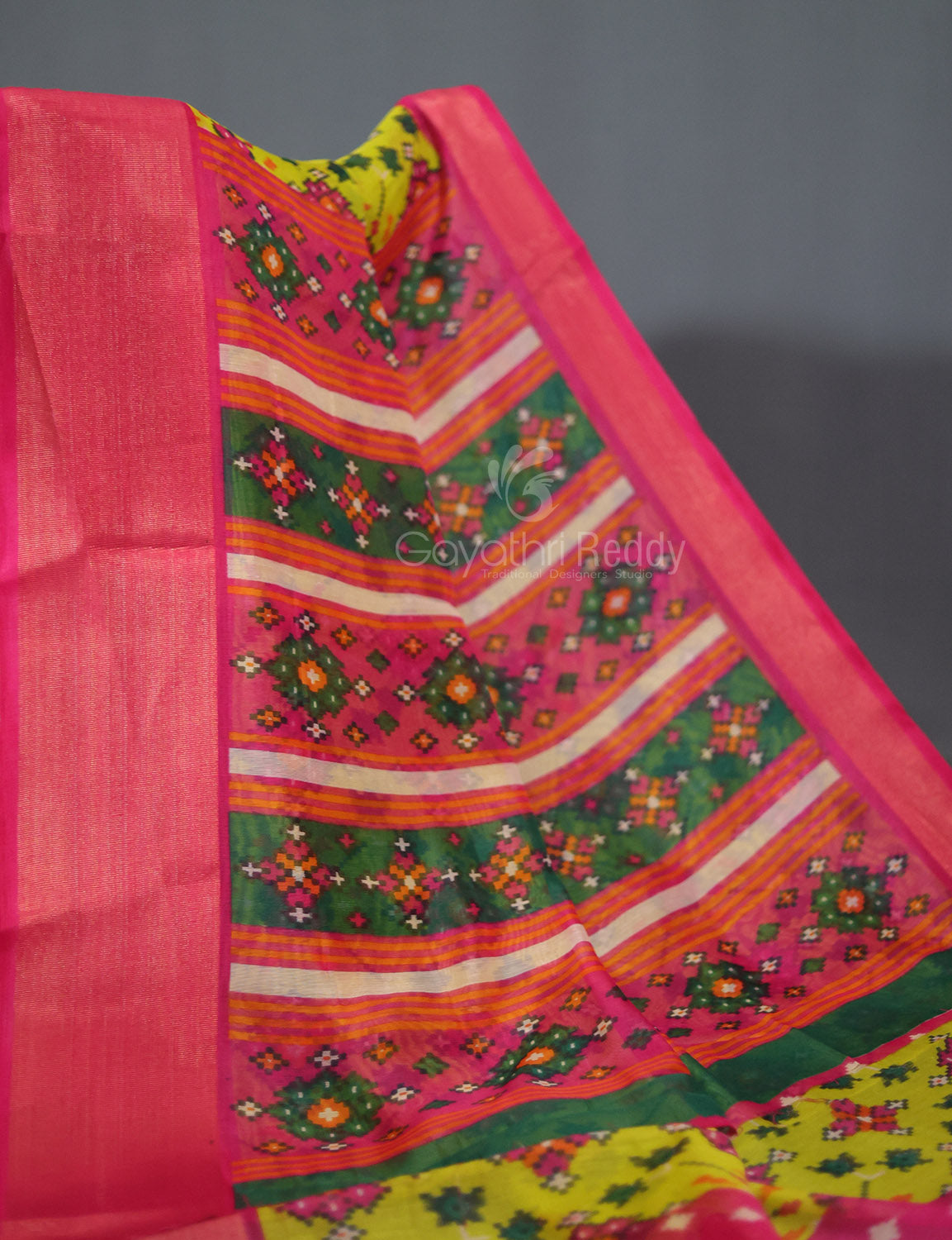 Lime Green Coloured Printed Semi Chanderi Saree By Gayathri Reddy Designer Studio | Swadesiicart