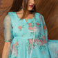 Pomcha Jaipur Blue And Red Floral Organza Anarkali Set | Swadesiicart