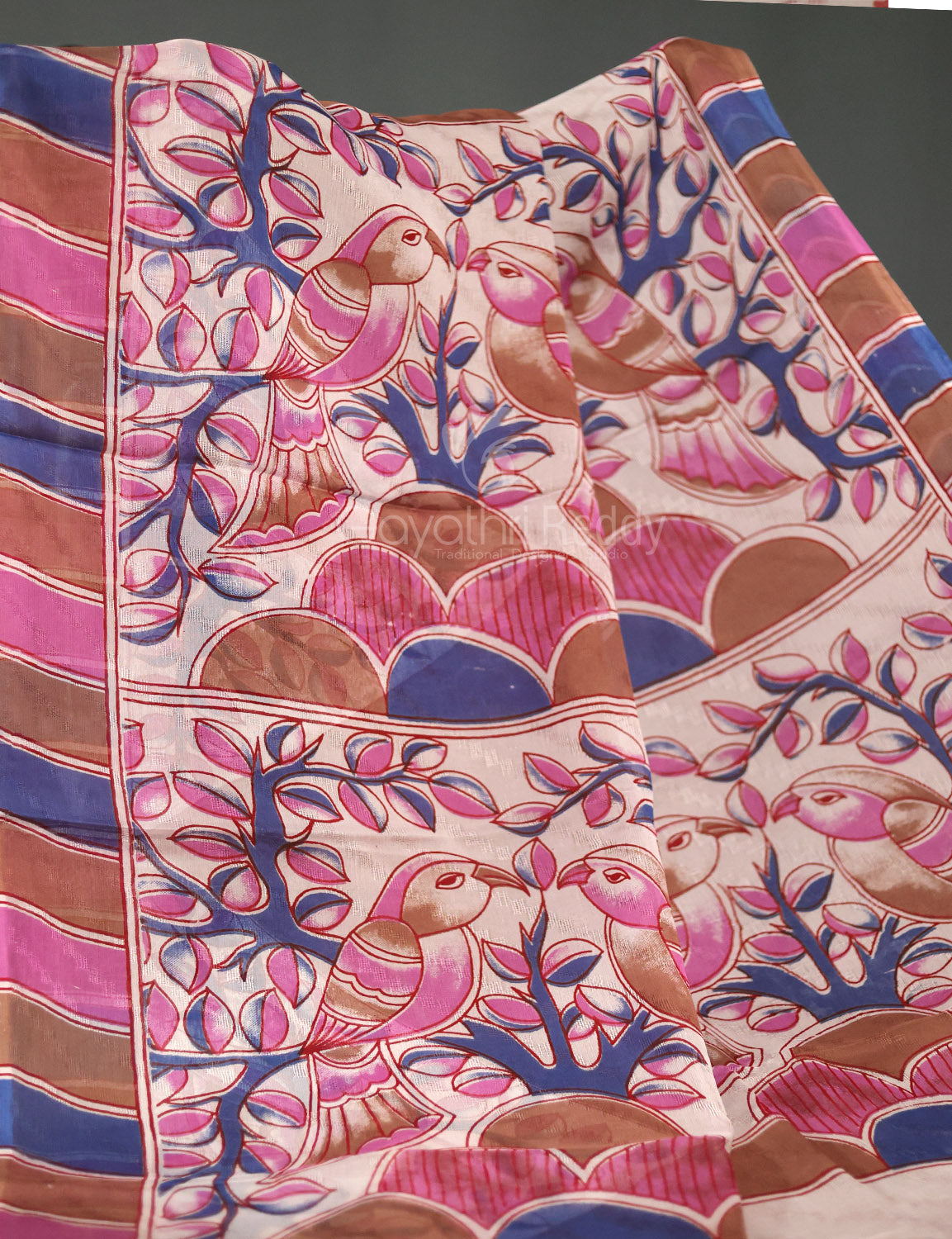 Chikoo With Off White Colour Leheriya Georgette Saree By Gayathri Reddy Designer Studio | Swadesiicart