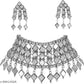 Tehzeeb Creations Women's Silver Colour Oxidised Necklace,Earrings And Bangle In Mirror Design - Swadesiicart