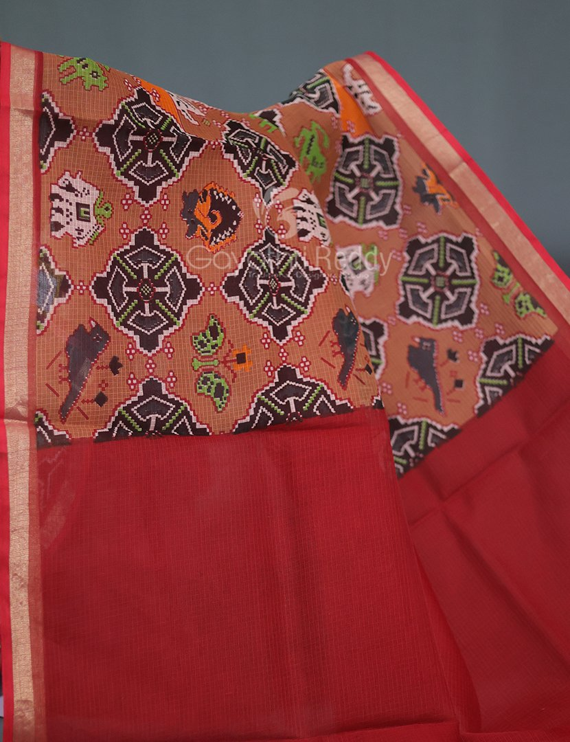 Shades of Light Chikoo Colour With Patola Design Pure Kota Cotton Saree By Gayathri Reddy Designer Studio | Swadesiicart