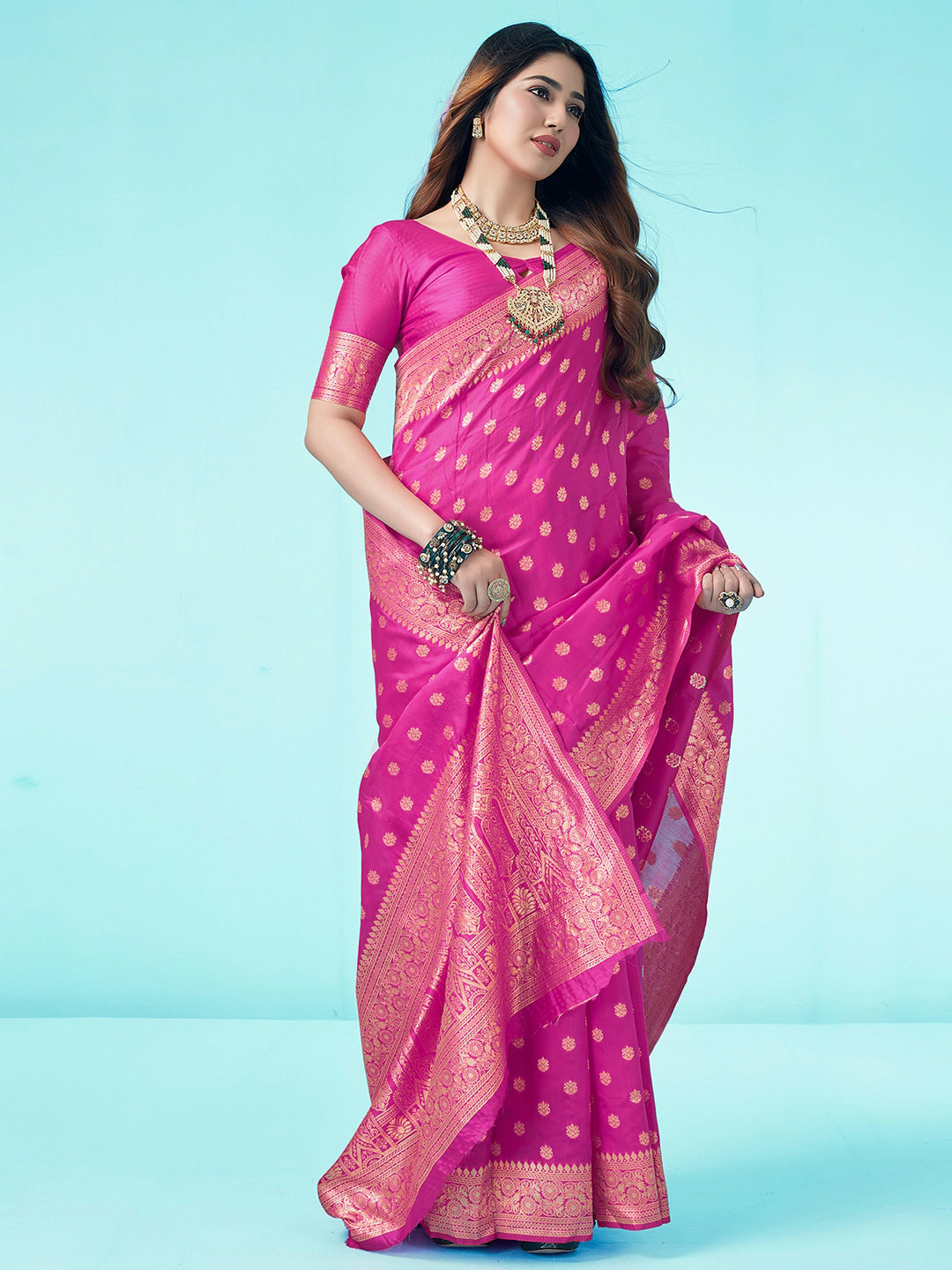 Kalini Floral Woven Design Zari Art Silk Banarasi Saree | Swadesiicart