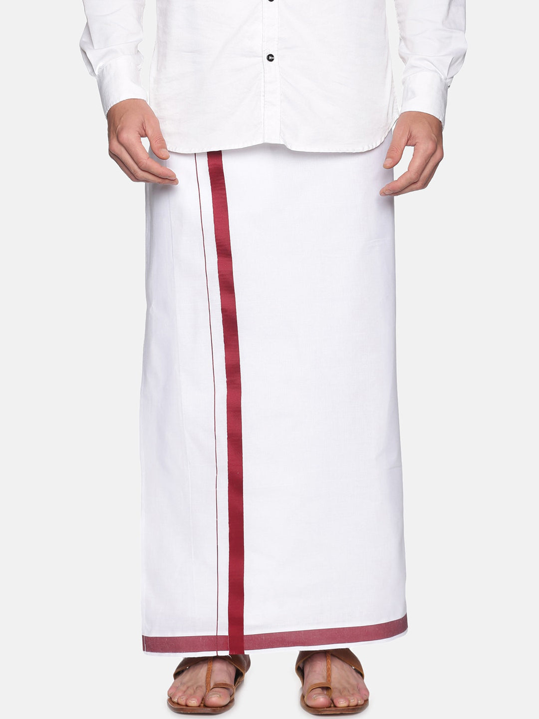 Sethukrishna Mens White Solid Cotton Readymade Dhoti | Swadesiicart