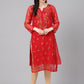ADA Women Red & Yellow Sheer Chikankari Embroidered Straight Sustainable Handloom Kurta with Inner | Swadesiicart