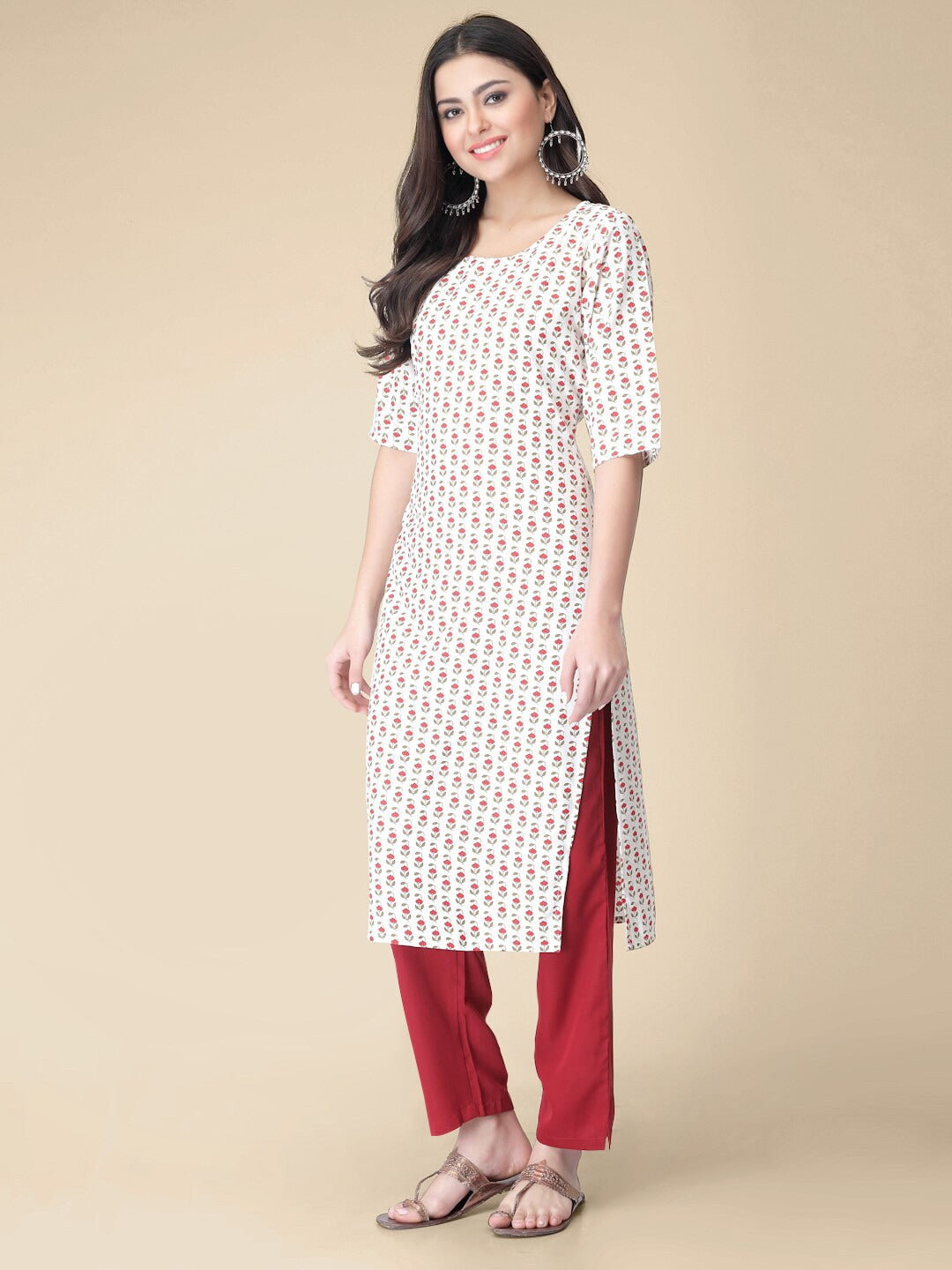 Kalini Floral Printed Round Neck Kurta with Trousers - Swadesiicart