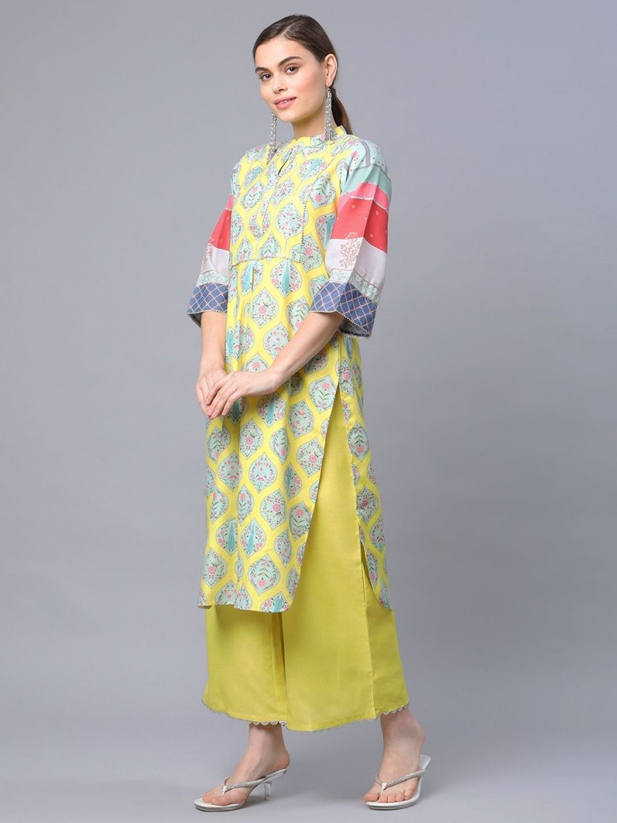 Ahalyaa Women's Yellow Pure Blend Digital Printed Kurta Palazzo Set | Swadesiicart
