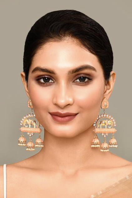 Elephant Shape Orange Jhumki Drop Earrings for Womens by House of Ree | Swadesiicart