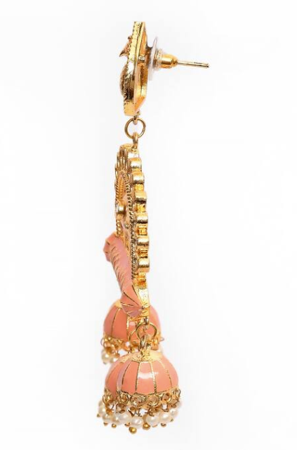 Elephant Shape Orange Jhumki Drop Earrings for Womens by House of Ree | Swadesiicart