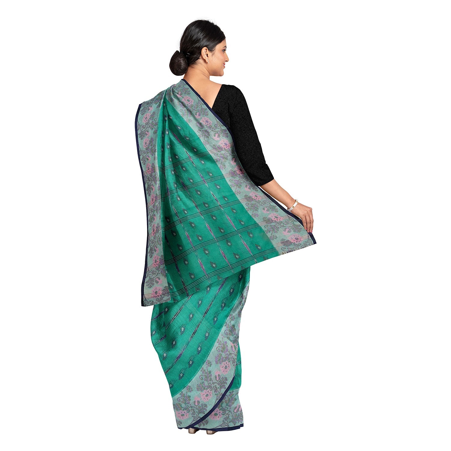 Exclusive Collection 100% Pure Cotton Green Tant Saree With Hand Weaving Work - Swadesiicart