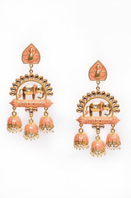 Elephant Shape Orange Jhumki Drop Earrings for Womens by House of Ree | Swadesiicart