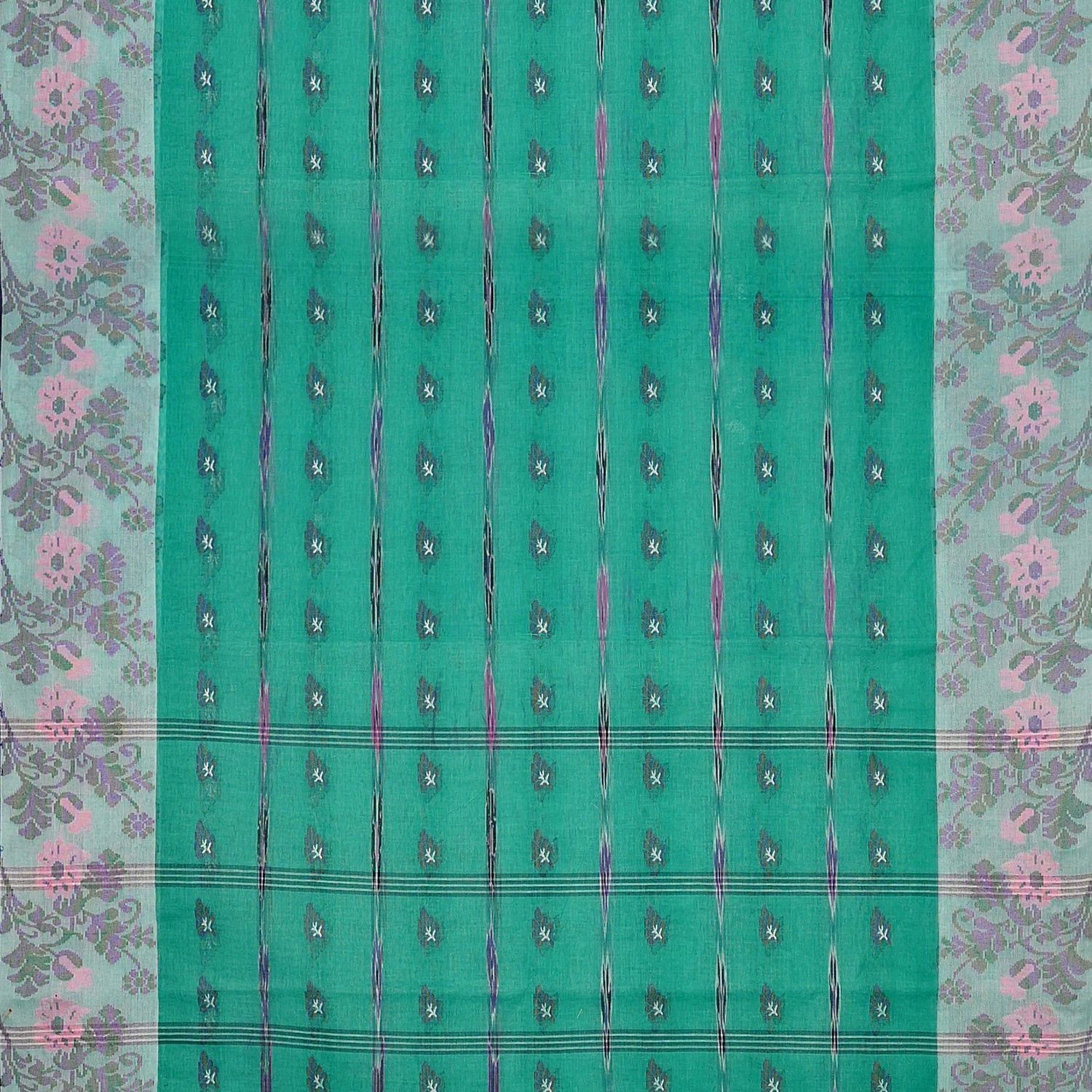 Exclusive Collection 100% Pure Cotton Green Tant Saree With Hand Weaving Work - Swadesiicart