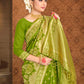Vardha Pear Green Zari Floral Woven Banarasi Saree | Swadesiicart
