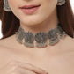 Tehzeeb Creations Women's Silver Colour Oxidised Lotus Design Necklace Set - Swadesiicart
